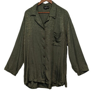 VTG Carole Little Fall Green Button Front Paisley Embroidery Blouse Shirt Top 14